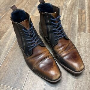 Stacy Adams Leather Boots "Rafferty" Brown Cap Toe Lace Up
